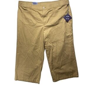AVA VIV Cropped Pants Womens 26 Mustard Yellow‎ Wide-Leg Comfort Waist New Tags